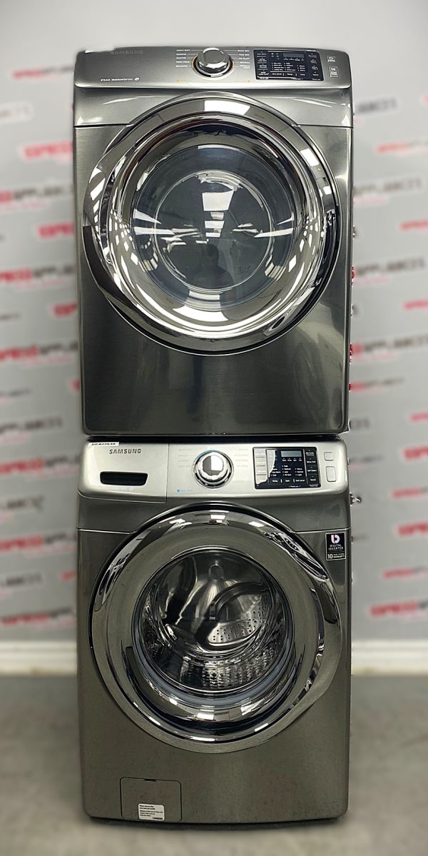 Used Samsung 27" Front Load Washer and Dryer Stackable Set WF42H5200AP/A2 DV24H5200EP/AC For Sale