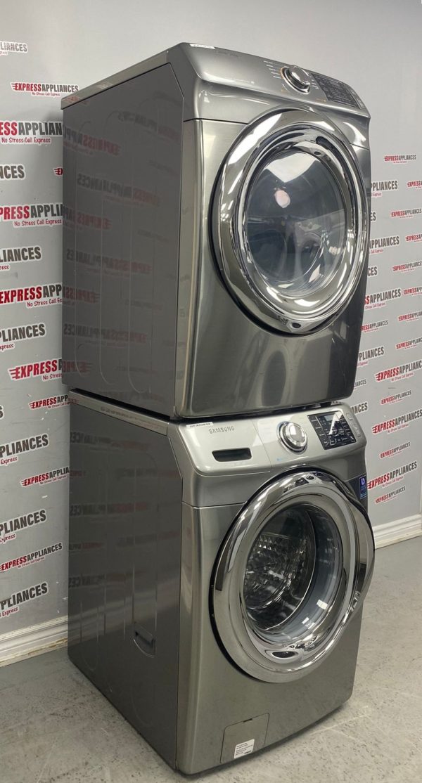 Used Samsung 27" Front Load Washer and Dryer Stackable Set WF42H5200AP/A2 DV24H5200EP/AC For Sale