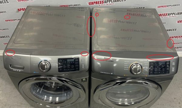 Used Samsung 27" Front Load Washer and Dryer Stackable Set WF42H5200AP/A2 DV24H5200EP/AC For Sale