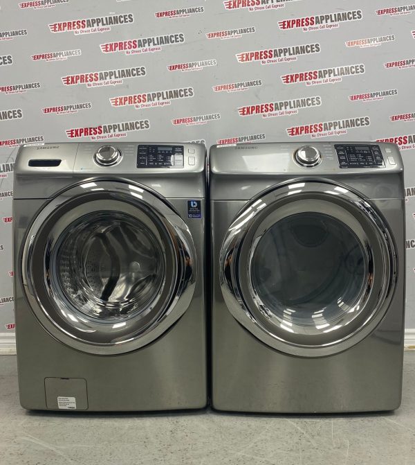 Used Samsung 27" Front Load Washer and Dryer Stackable Set WF42H5200AP/A2 DV24H5200EP/AC For Sale