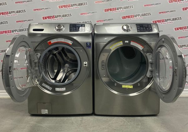 Used Samsung 27" Front Load Washer and Dryer Stackable Set WF42H5200AP/A2 DV24H5200EP/AC For Sale