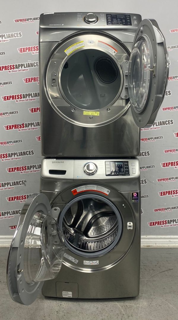 Used Samsung 27" Front Load Washer and Dryer Stackable Set WF42H5200AP/A2 DV24H5200EP/AC For Sale