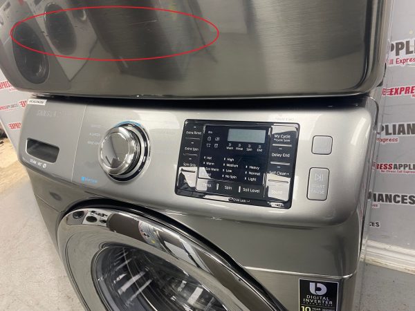 Used Samsung 27" Front Load Washer and Dryer Stackable Set WF42H5200AP/A2 DV24H5200EP/AC For Sale