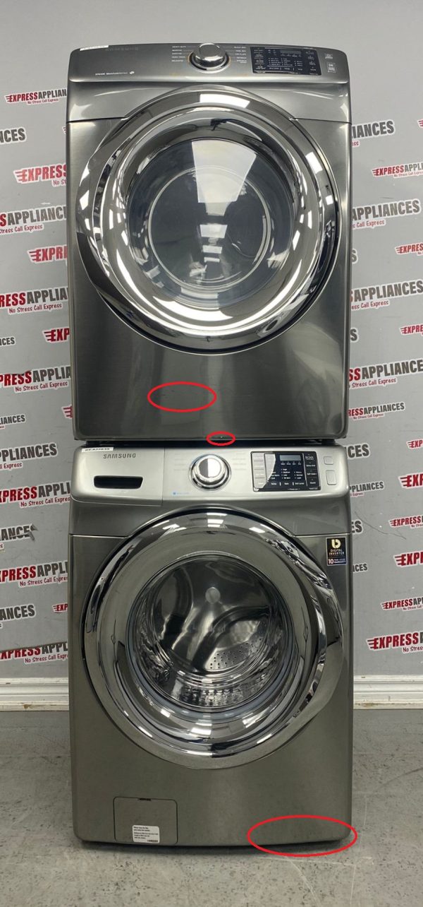 Used Samsung 27" Front Load Washer and Dryer Stackable Set WF42H5200AP/A2 DV24H5200EP/AC For Sale