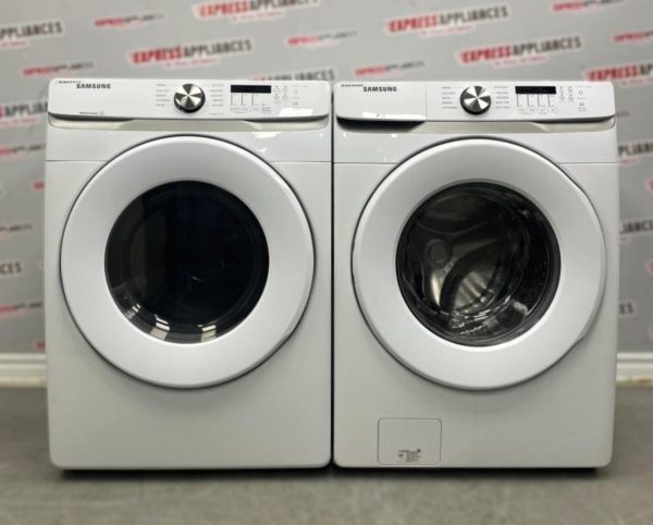 Used Samsung 27” Front Load Washer and Electric Dryer Stackable Set WF45T6000AW DVE45T6005W/AC For Sale