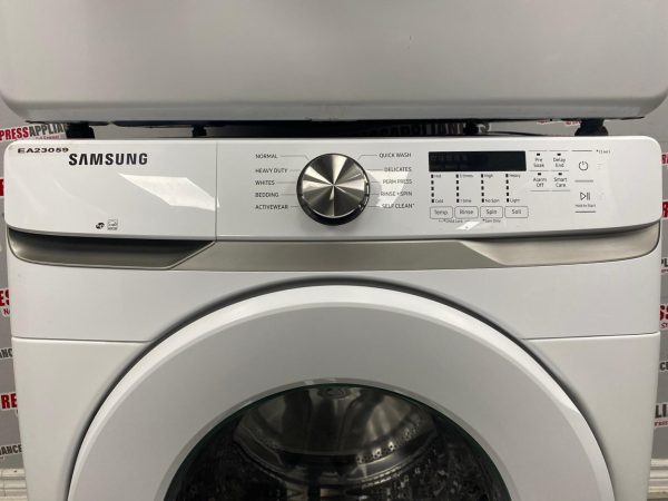 Used Samsung 27” Front Load Washer and Electric Dryer Stackable Set WF45T6000AW DVE45T6005W/AC For Sale