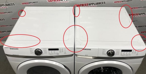 Used Samsung 27” Front Load Washer and Electric Dryer Stackable Set WF45T6000AW DVE45T6005W/AC For Sale