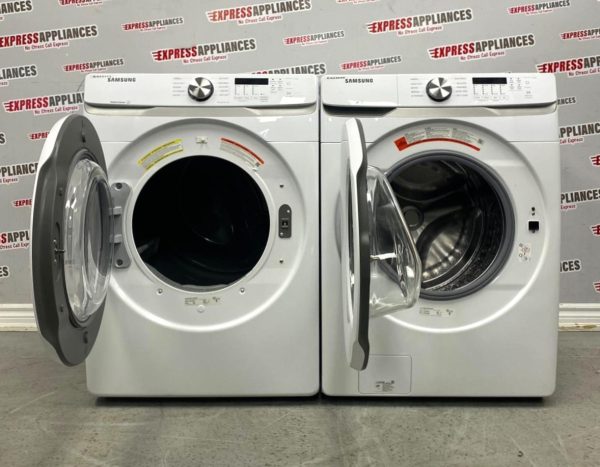 Used Samsung 27” Front Load Washer and Electric Dryer Stackable Set WF45T6000AW DVE45T6005W/AC For Sale