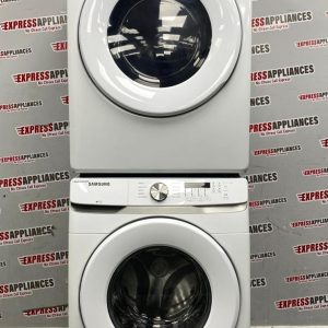 Used Samsung 27” Front Load Washer and Electric Dryer Stackable Set WF45T6000AW DVE45T6005W/AC For Sale