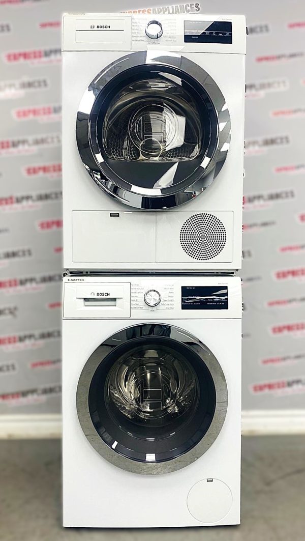 Used Bosch 24” Front Load Washer and Electric Ventless Dryer Stackable Set WAT28402UC WTG86402UC/01 For Sale