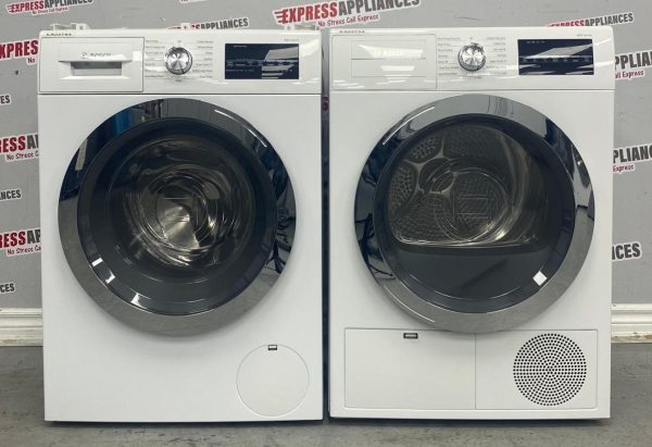 Used Bosch 24” Front Load Washer and Electric Ventless Dryer Stackable Set WAT28402UC WTG86402UC/01 For Sale