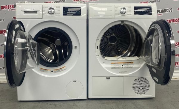 Used Bosch 24” Front Load Washer and Electric Ventless Dryer Stackable Set WAT28402UC WTG86402UC/01 For Sale