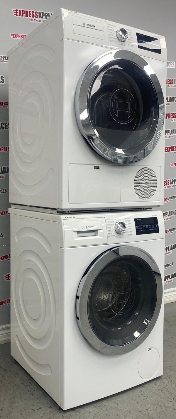 Used Bosch 24” Front Load Washer and Electric Ventless Dryer Stackable Set WAT28402UC WTG86402UC/01 For Sale