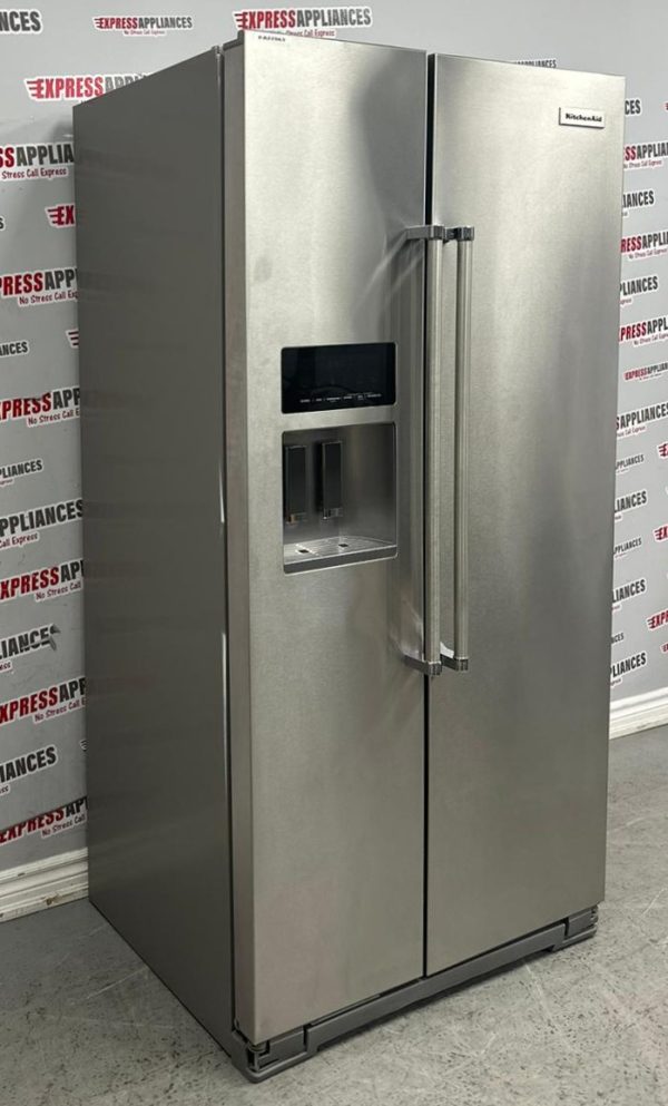 Used KitchenAid 36” Side-By-Side Refrigerator KRSC503ESS00 For Sale