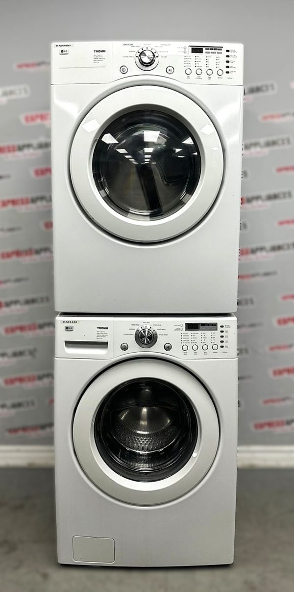 Used LG 27” Front Load	Washing Machine and Electric Dryer Stackable Set WM2077CW DLE3777W For Sale