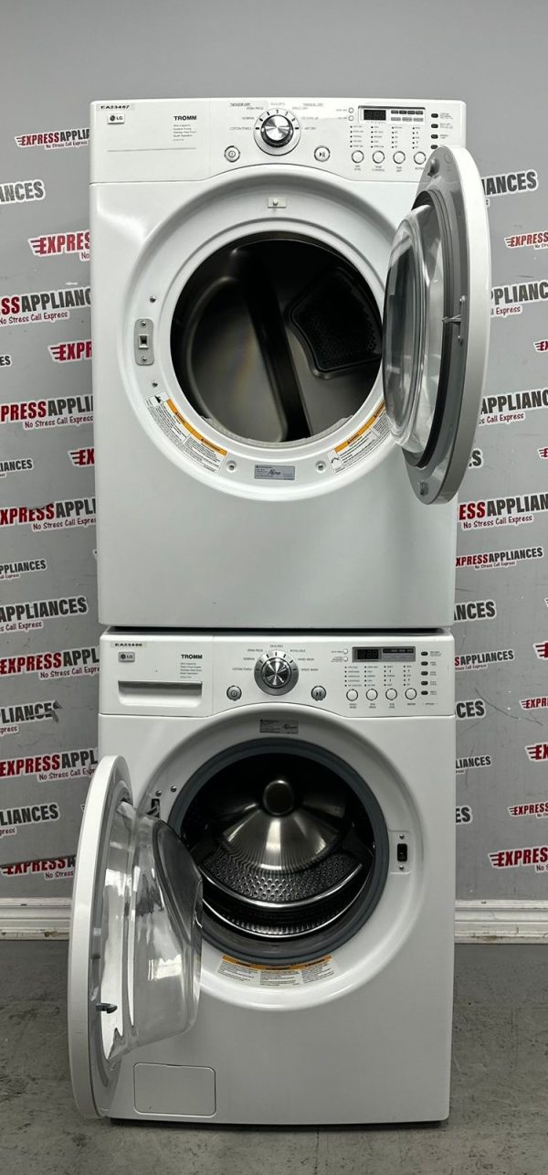 Used LG 27” Front Load	Washing Machine and Electric Dryer Stackable Set WM2077CW DLE3777W For Sale