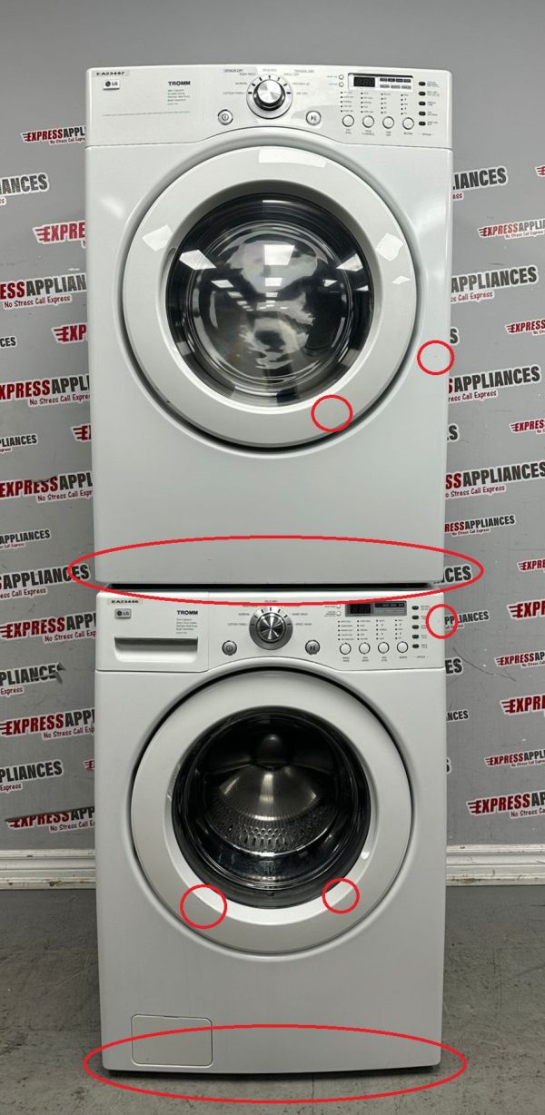 Used LG 27” Front Load	Washing Machine and Electric Dryer Stackable Set WM2077CW DLE3777W For Sale