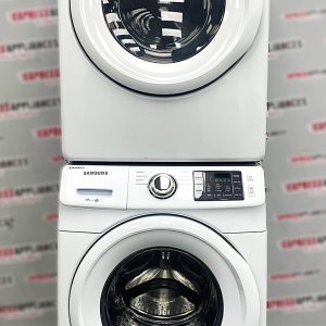 Used Samsung 27” Front Load Washer and Electric Dryer Stackable Set WF45M5100AW/A5 DV42H5000EW/AC SKU: REA22677 REA22681 For Sale