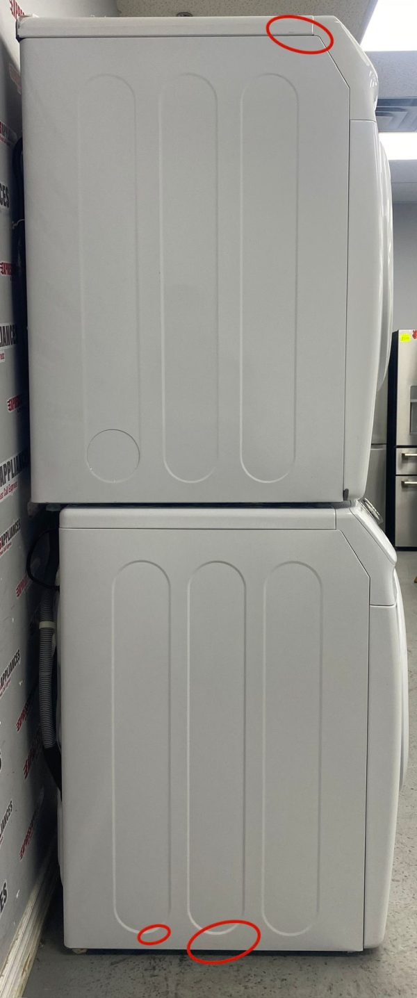 Used Samsung 27” Front Load Washer and Electric Dryer Stackable Set WF45M5100AW/A5 DV42H5000EW/AC SKU: REA22677 REA22681 For Sale