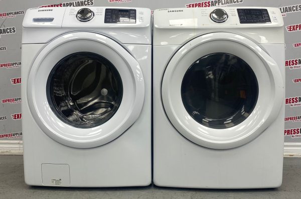 Used Samsung 27” Front Load Washer and Electric Dryer Stackable Set WF45M5100AW/A5 DV42H5000EW/AC SKU: REA22677 REA22681 For Sale