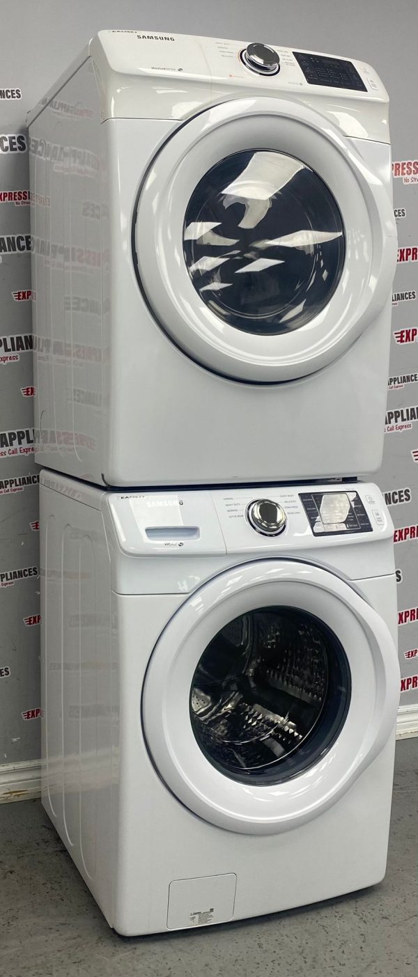 Used Samsung 27” Front Load Washer and Electric Dryer Stackable Set WF45M5100AW/A5 DV42H5000EW/AC SKU: REA22677 REA22681 For Sale