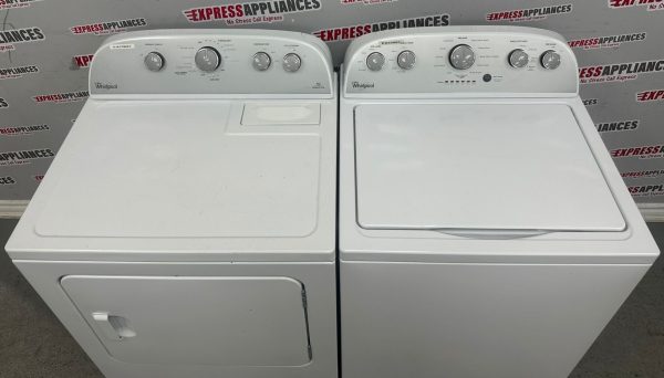 Used Whirlpool 27” Top Load Washer and 30” Electric Dryer Side-By-Side Set WTW5000DW0 YWED49STBW1 For Sale