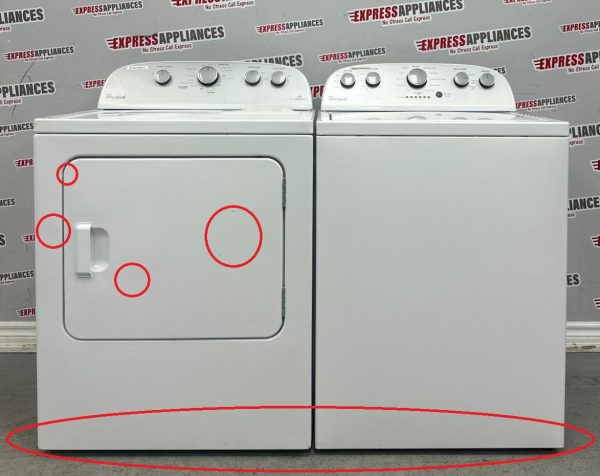 Used Whirlpool 27” Top Load Washer and 30” Electric Dryer Side-By-Side Set WTW5000DW0 YWED49STBW1 For Sale