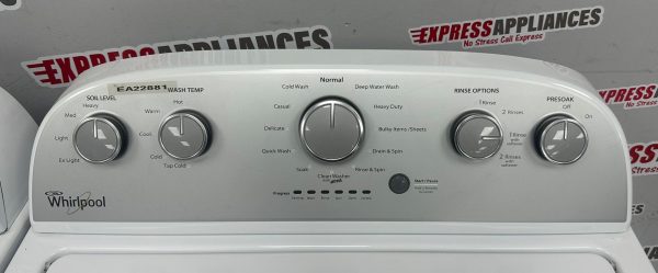 Used Whirlpool 27” Top Load Washer and 30” Electric Dryer Side-By-Side Set WTW5000DW0 YWED49STBW1 For Sale