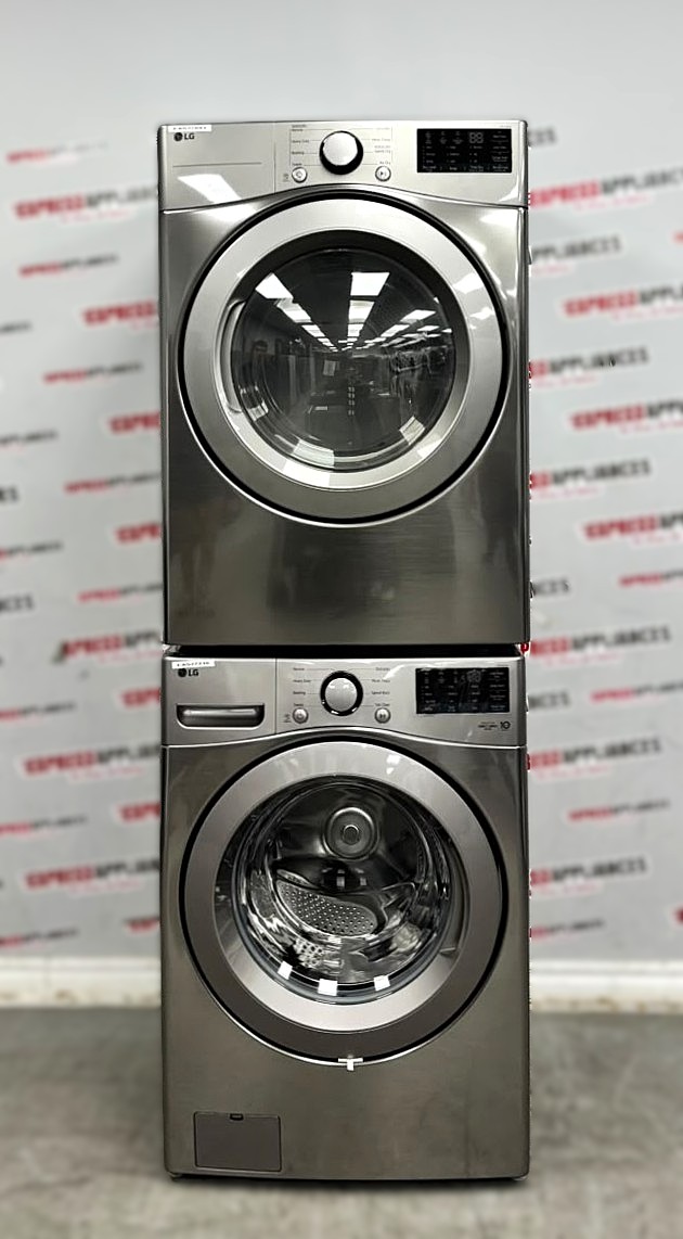 Open Box LG 27” Front Load Washer and Electric Dryer Stackable Set WM3400CV DLE3400V For Sale Open Box LG 27” Front Load Washer and Electric Dryer Stackable Set WM3400CV DLE3400V For Sale