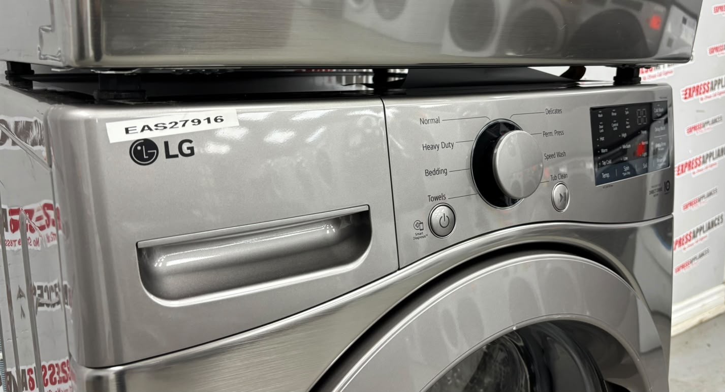 Open Box LG 27” Front Load Washer and Electric Dryer Stackable Set WM3400CV DLE3400V For Sale Open Box LG 27” Front Load Washer and Electric Dryer Stackable Set WM3400CV DLE3400V For Sale