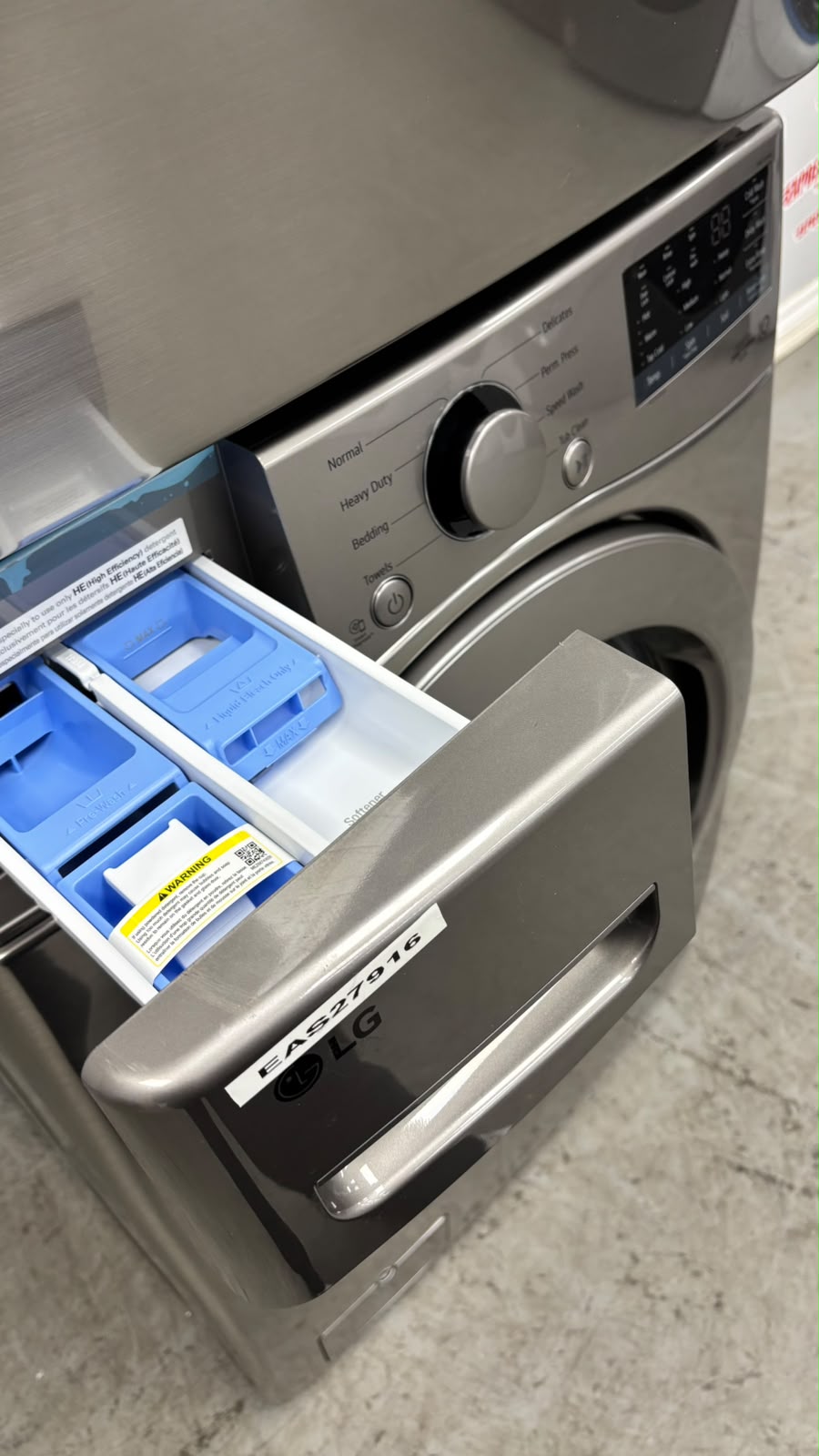 Open Box LG 27” Front Load Washer and Electric Dryer Stackable Set WM3400CV DLE3400V For Sale Open Box LG 27” Front Load Washer and Electric Dryer Stackable Set WM3400CV DLE3400V For Sale