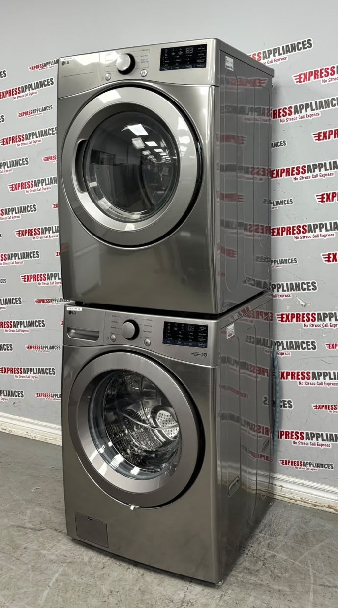 Open Box LG 27” Front Load Washer and Electric Dryer Stackable Set WM3400CV DLE3400V For Sale Open Box LG 27” Front Load Washer and Electric Dryer Stackable Set WM3400CV DLE3400V For Sale