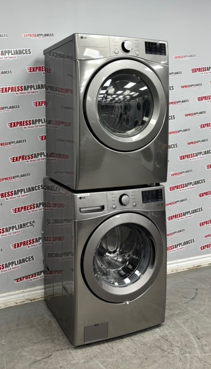 Open Box LG 27” Front Load Washer and Electric Dryer Stackable Set WM3400CV DLE3400V For Sale Open Box LG 27” Front Load Washer and Electric Dryer Stackable Set WM3400CV DLE3400V For Sale