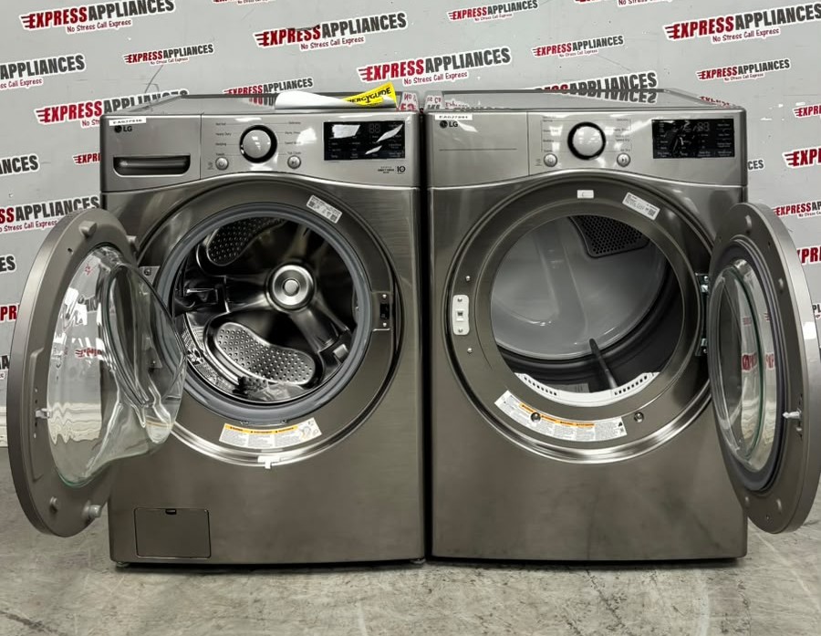 Open Box LG 27” Front Load Washer and Electric Dryer Stackable Set WM3400CV DLE3400V For Sale Open Box LG 27” Front Load Washer and Electric Dryer Stackable Set WM3400CV DLE3400V For Sale
