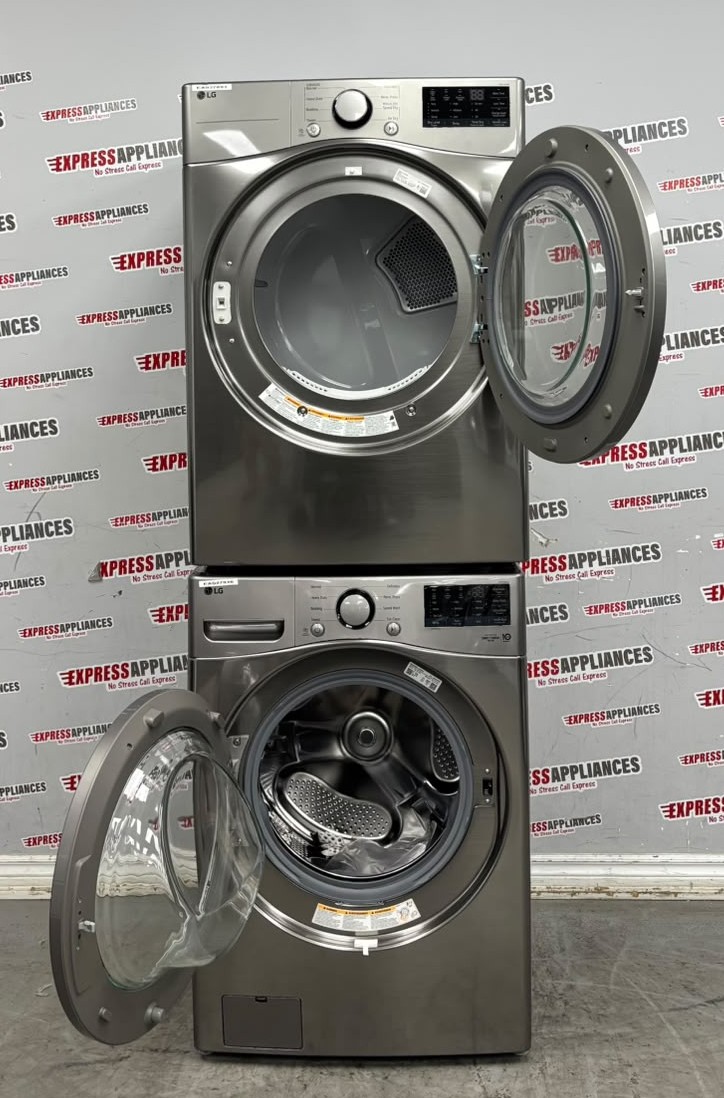 Open Box LG 27” Front Load Washer and Electric Dryer Stackable Set WM3400CV DLE3400V For Sale Open Box LG 27” Front Load Washer and Electric Dryer Stackable Set WM3400CV DLE3400V For Sale