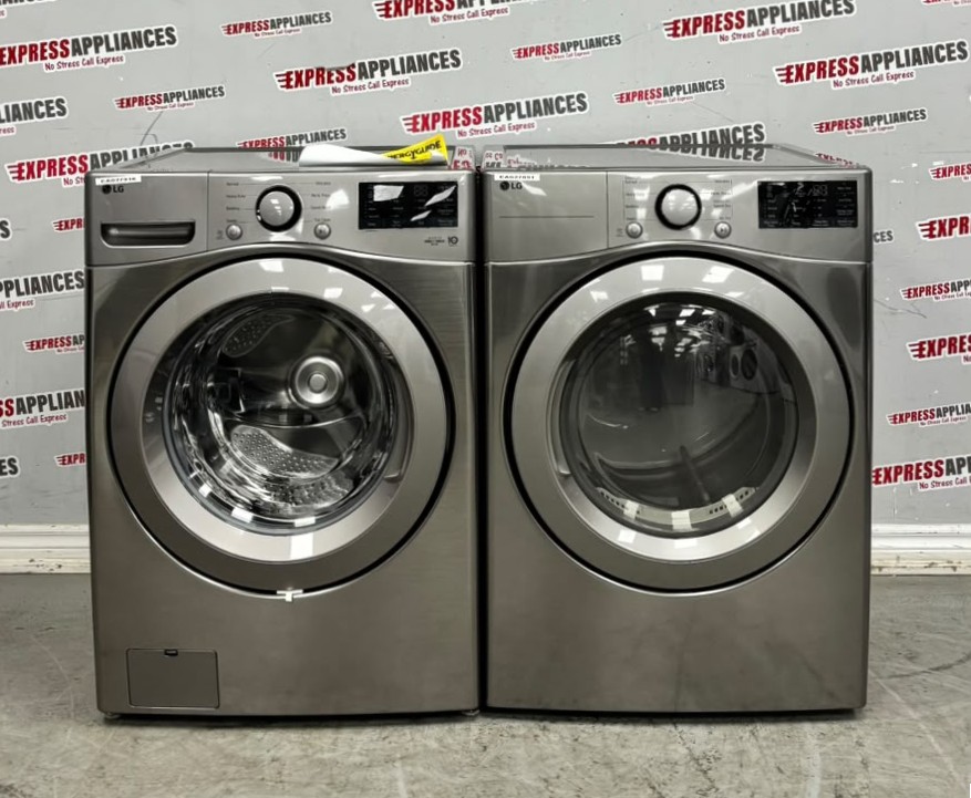 Open Box LG 27” Front Load Washer and Electric Dryer Stackable Set WM3400CV DLE3400V For Sale Open Box LG 27” Front Load Washer and Electric Dryer Stackable Set WM3400CV DLE3400V For Sale