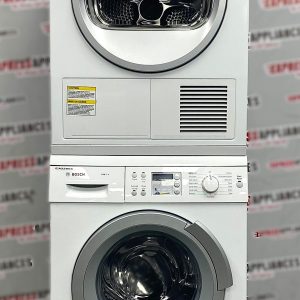 Used Bosch 24” Front Load Washer and Electric Dryer Stackable Set WAS24460UC WTV76100CN For Sale