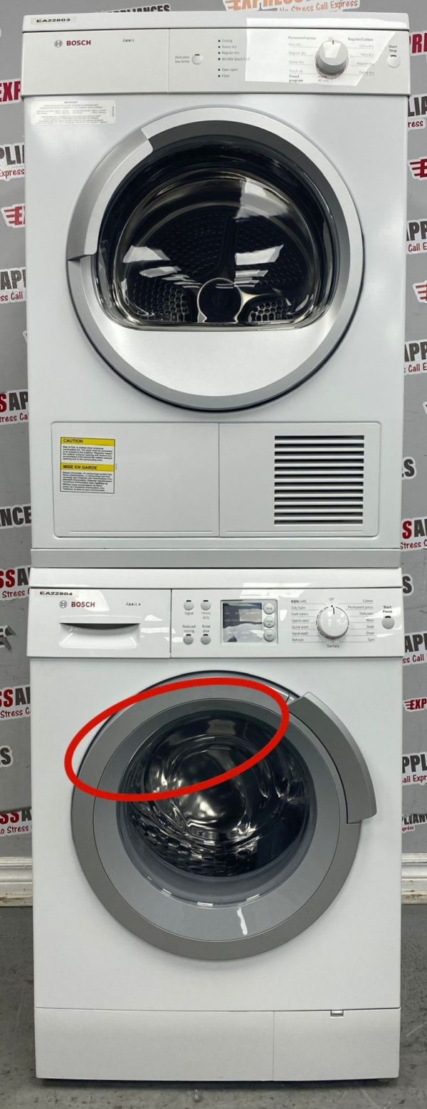 Used Bosch 24” Front Load Washer and Electric Dryer Stackable Set WAS24460UC WTV76100CN For Sale