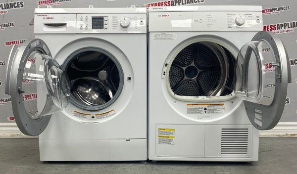 Used Bosch 24” Front Load Washer and Electric Dryer Stackable Set WAS24460UC WTV76100CN For Sale