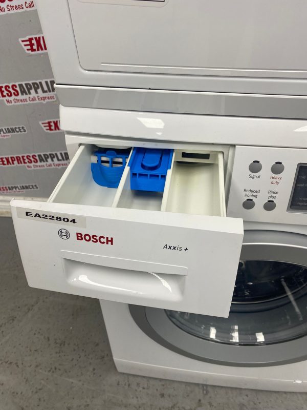 Used Bosch 24” Front Load Washer and Electric Dryer Stackable Set WAS24460UC WTV76100CN For Sale