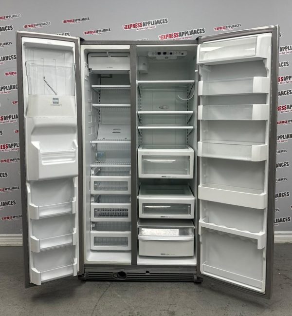 Used KitchenAid 36” Counter Depth Side-By-Side Refrigerator KSCS23FSMS03 For Sale