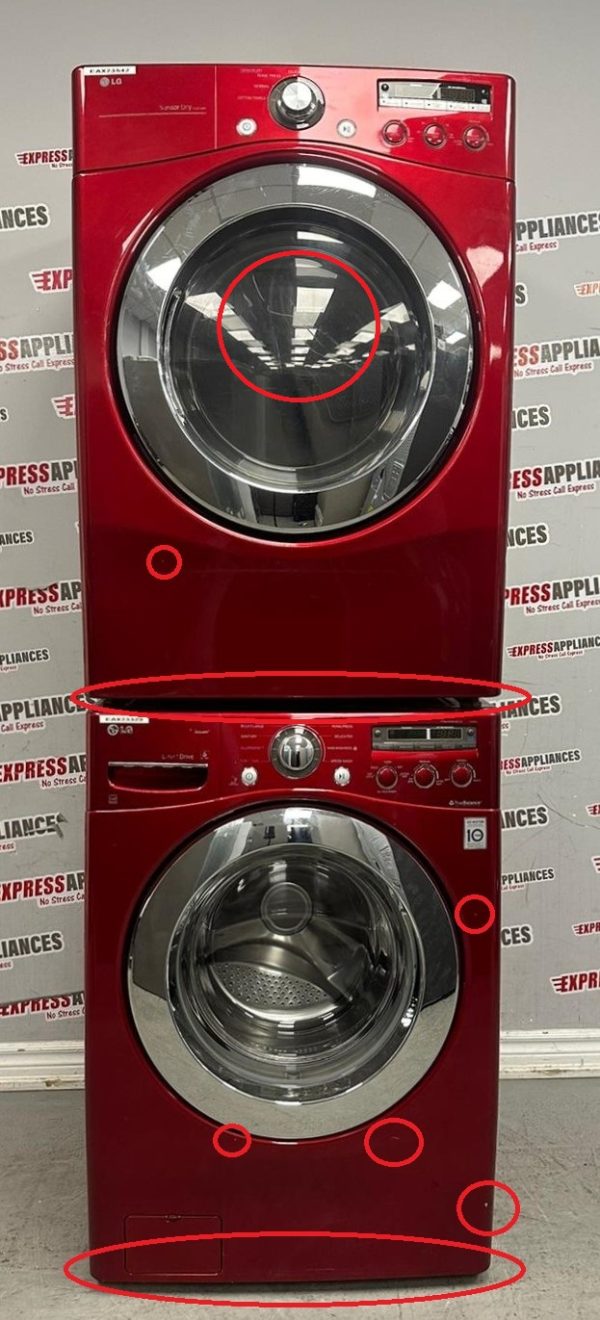 Used LG 27” Front Load	Washing Machine and Electric Dryer Stackable Set WM2650HRA DLE2150R For Sale