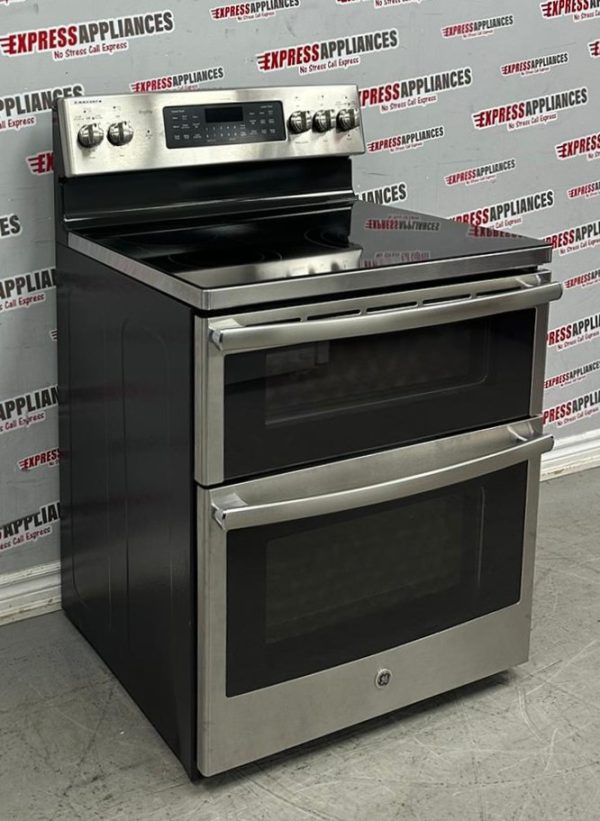 Used GE 30” Freestanding Glass Top Double Oven Stove PCB980SJ2SS For Sale