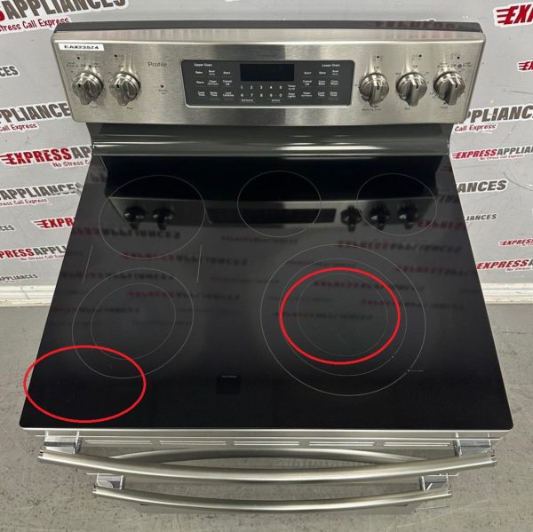 Used GE 30” Freestanding Glass Top Double Oven Stove PCB980SJ2SS For Sale