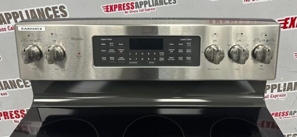 Used GE 30” Freestanding Glass Top Double Oven Stove PCB980SJ2SS For Sale