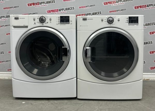 Used Maytag 27” Front Load Washer and Electric Dryer Stackable Set MHWE200XW00 YMEDE200XW1 For Sale