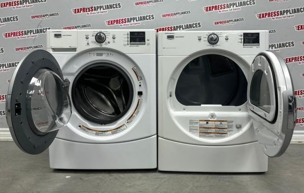 Used Maytag 27” Front Load Washer and Electric Dryer Stackable Set MHWE200XW00 YMEDE200XW1 For Sale