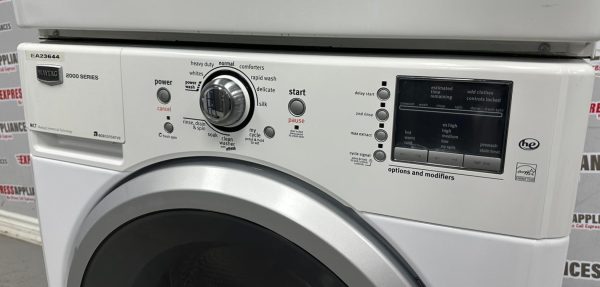 Used Maytag 27” Front Load Washer and Electric Dryer Stackable Set MHWE200XW00 YMEDE200XW1 For Sale