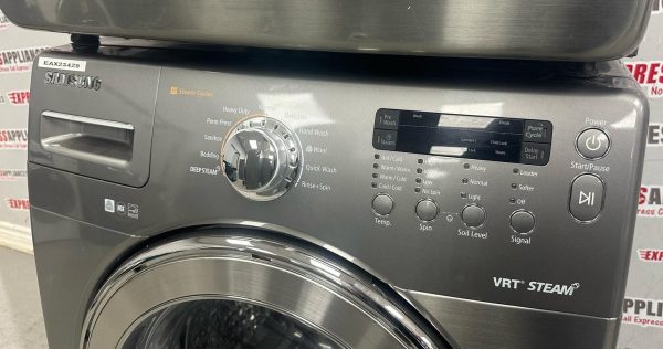 Used Samsung 27” Front Load Washer and Electric Dryer Stackable Set WF350ANP/XAA01 DV350AEP/XAC For Sale