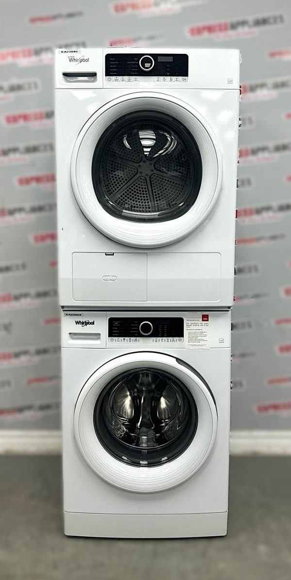 Used Whirlpool 24” Front Load Washer and Electric Ventless Dryer Stackable Set WFW3090JW YWHD3090GW0 For Sale